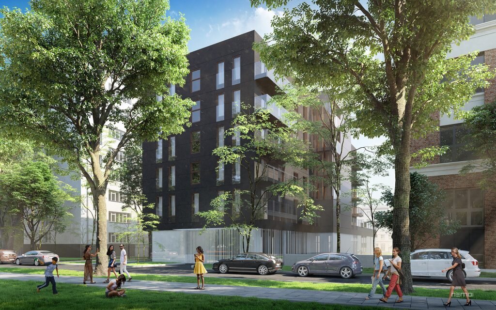 miejska słoneczna wizualizacja architektoniczna kamienicy