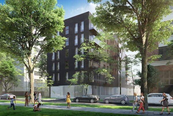 miejska słoneczna wizualizacja architektoniczna kamienicy