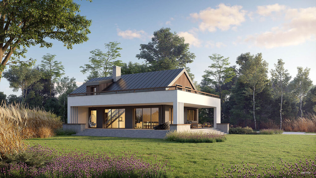 HOME 8 Wizualizacja Architektoniczna domu jednorodzinnego pod lasem