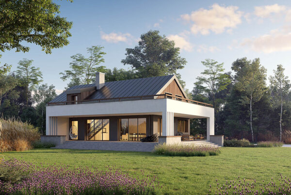 Wizualizacja Architektoniczna domu jednorodzinnego pod lasem