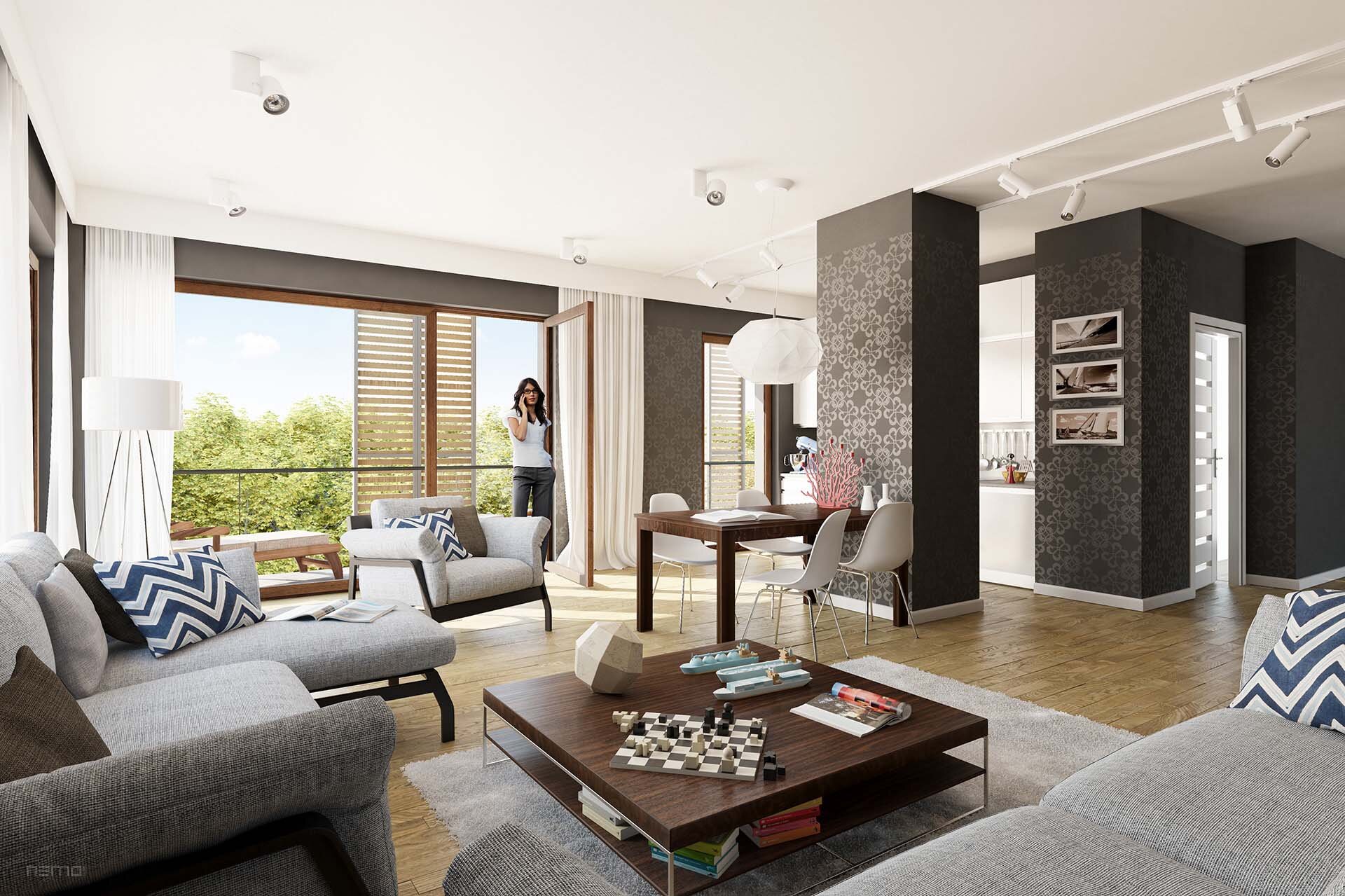 wizualizacja luksusowego apartamentu mieszkalnego. nowoczesny projekt wnętrza.