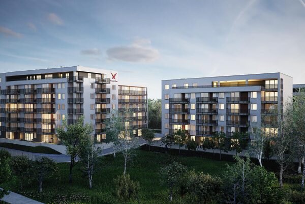 Wizualizacje architektoniczne budynków mieszkalnych na warszawskiej Białołęce.