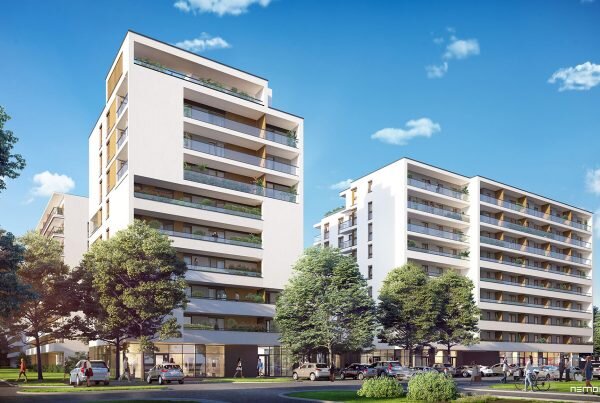 obraz pokazujący wizualizację architektoniczną budynku mieszkalnego wielorodzinnego