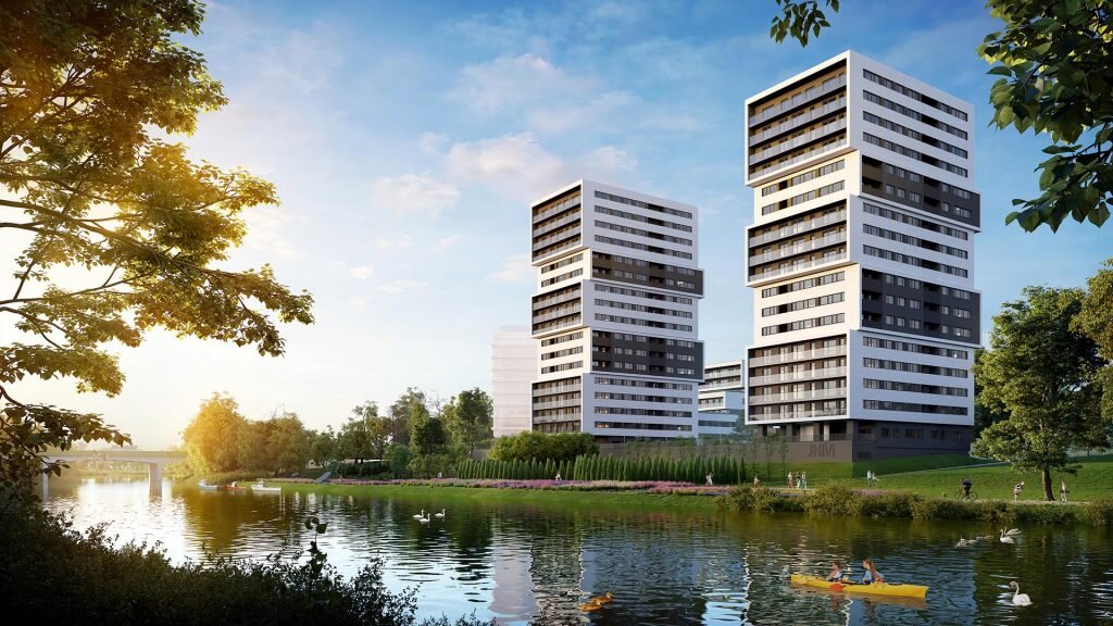 wizualizacja budynków nad rzeką